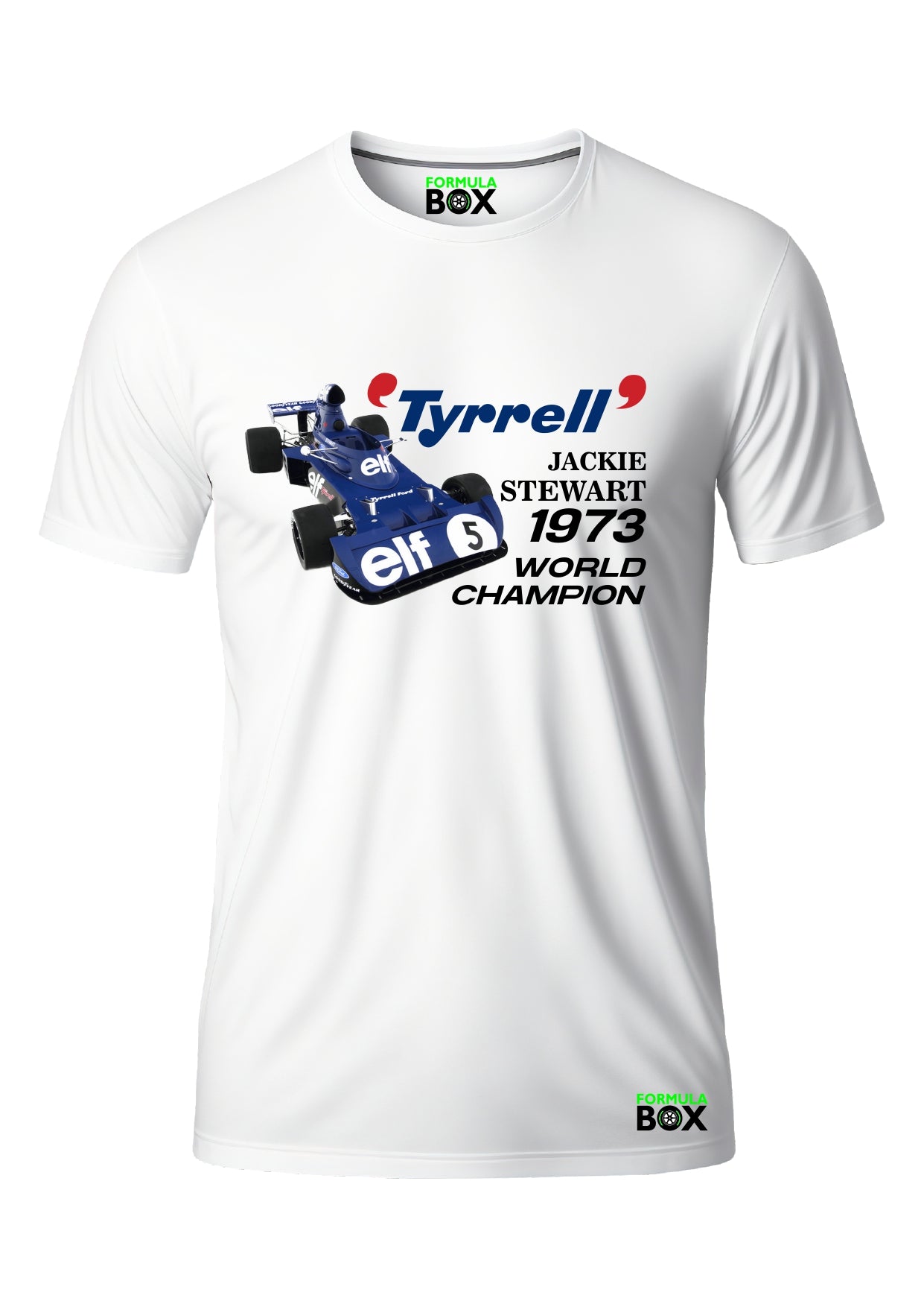 Camiseta Jackie Stewart 1973 Tyrrell Algodão
