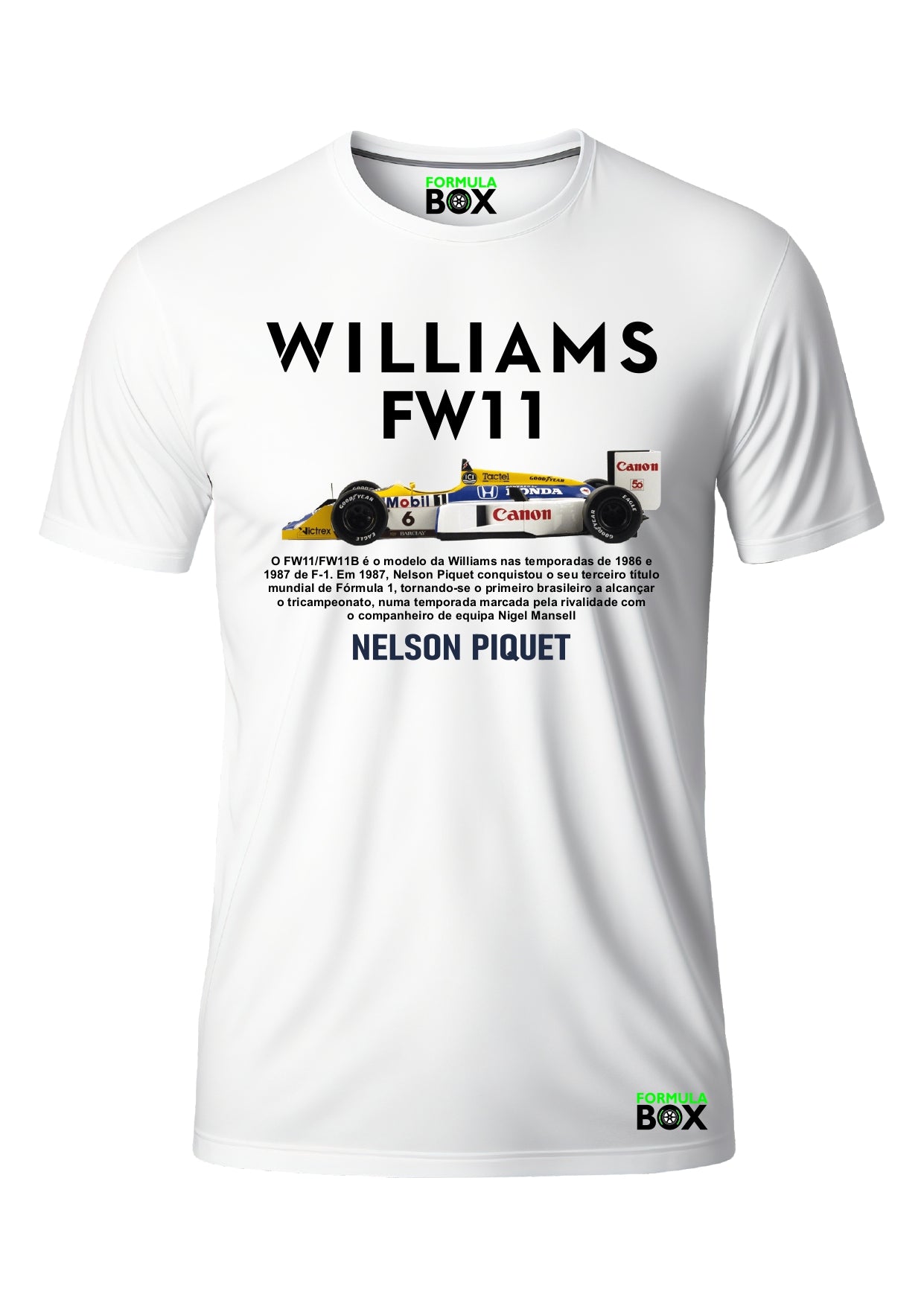 Camiseta Williams FW11 Nelson Piquet Algodão