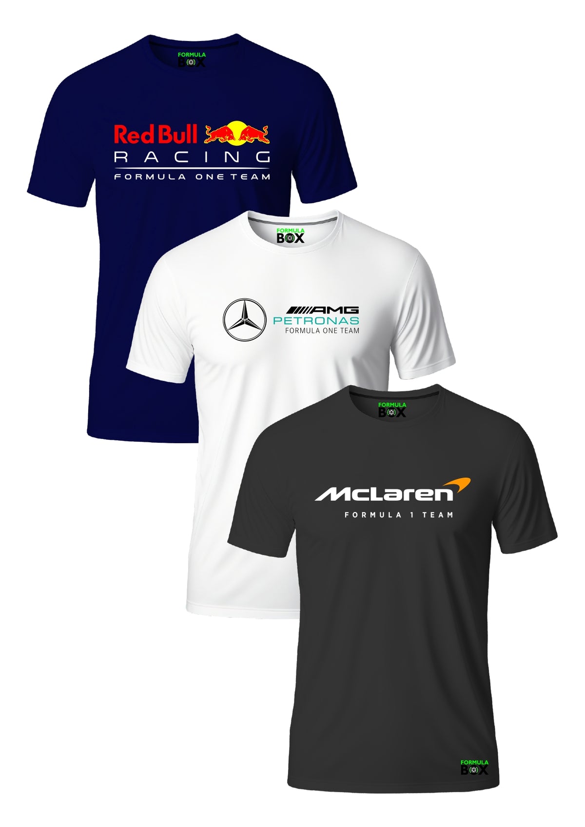 Kit 3 Camisetas - Red Bull, Mercedes e McLaren - Algodão Premium