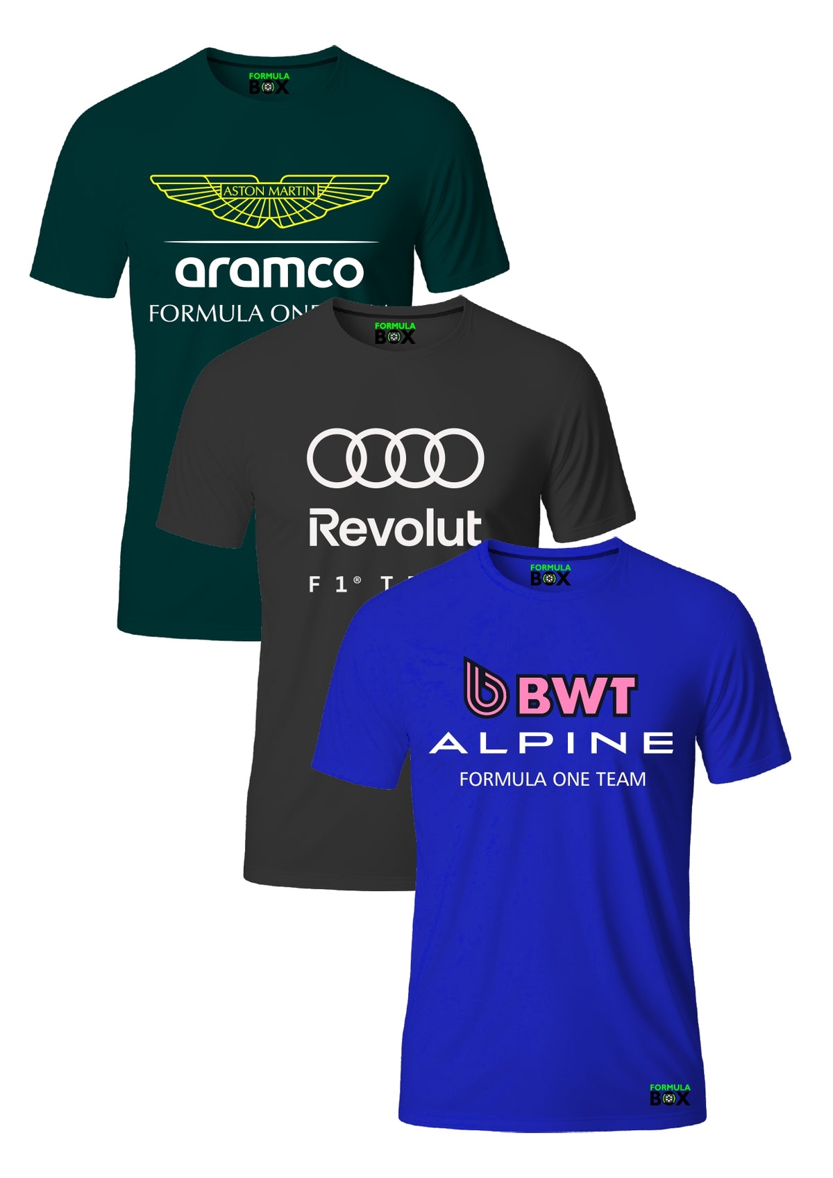 Kit 3 Camisetas - Aston Martin, Audi e Alpine  - Algodão Premium