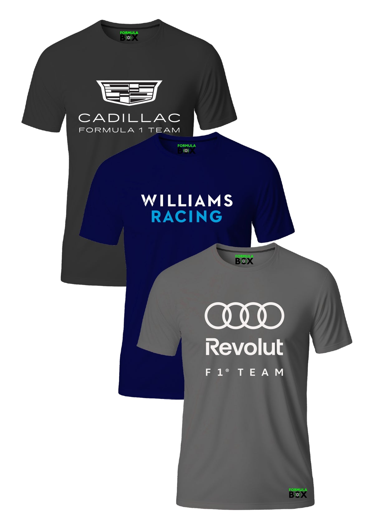 Kit 3 Camisetas - Cadillac, Williams e Audi - Algodão Premium