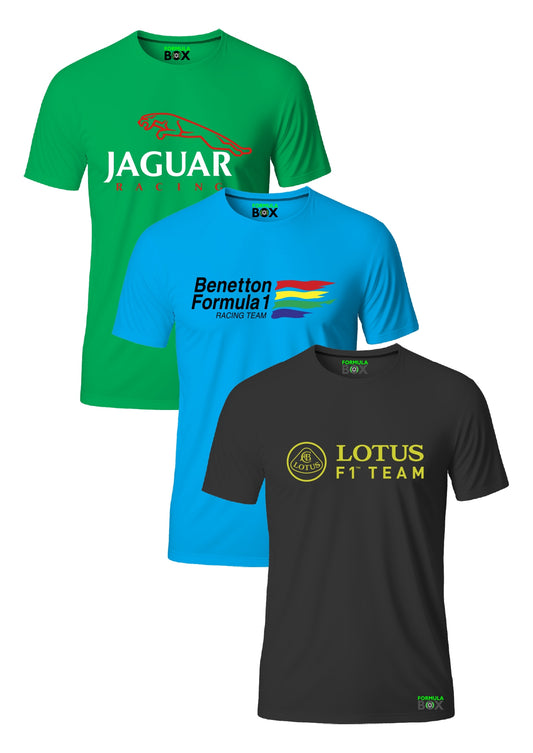 Kit 3 Camisetas - Jaguar, Benetton e Lotus - Algodão Premium